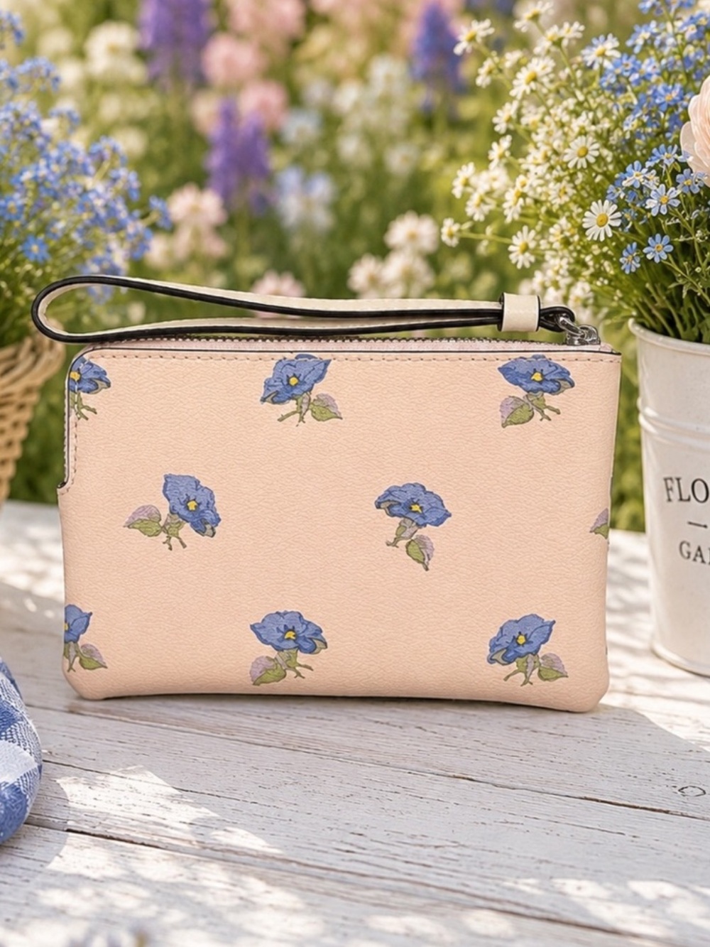Coach peachFloral Wristlet with Blue Flower Print - Picture 2 of 5